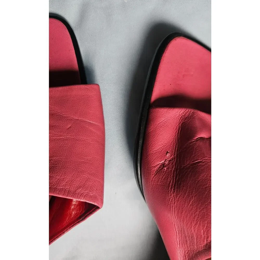 Nine West Square Toe Slide Sandals Pink Leather Mules Y2K 90s Slip On Sz 8.5 - Picture 9 of 14